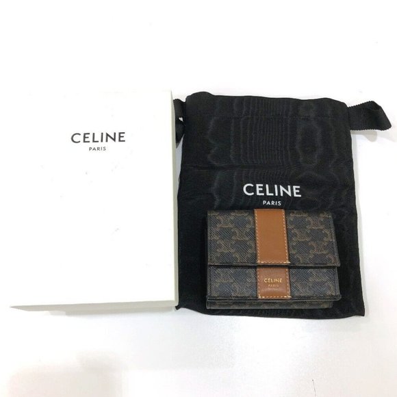 CELINE Triomphe Small trifold Compact wallet Trifold wallet PVC/Leather Brown - Picture 6 of 16